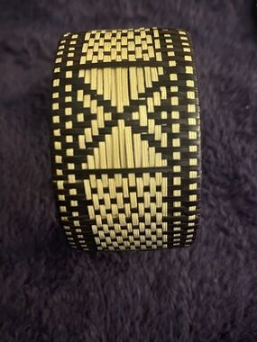 Black and Gold Woven Pattern Cuff Bracelet